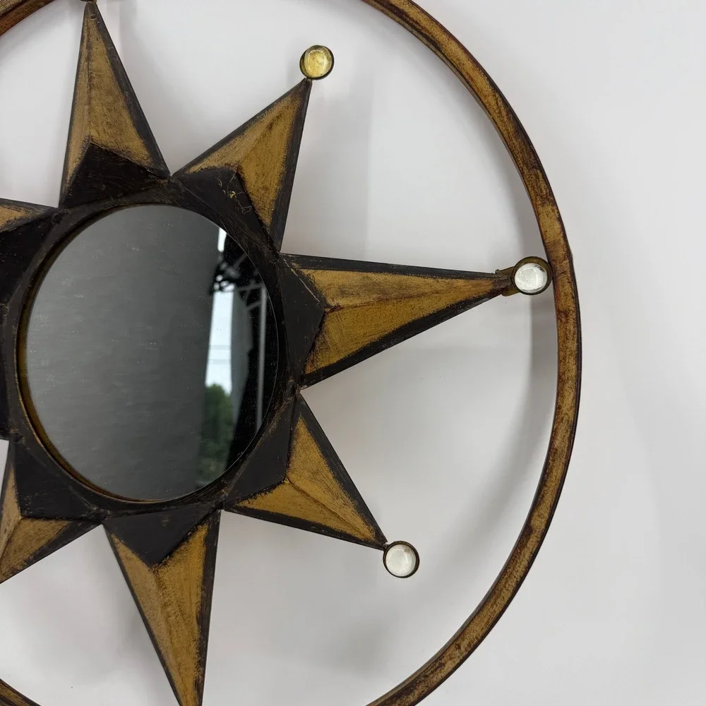 Sunburst Wall Mirror Gold Black Celestial Star Metal Decor Round Sun face